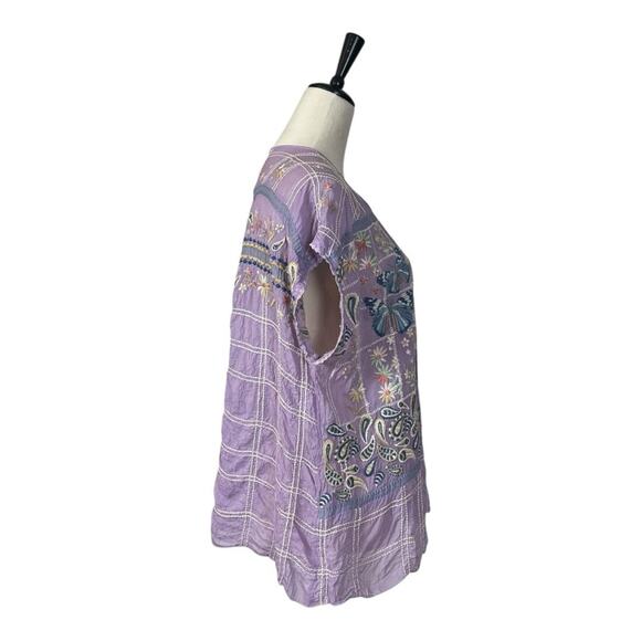 Johnny Was Top Tie Neck Butterly Floral Embroidered Purple Women’s Size Large - Picture 5 of 13